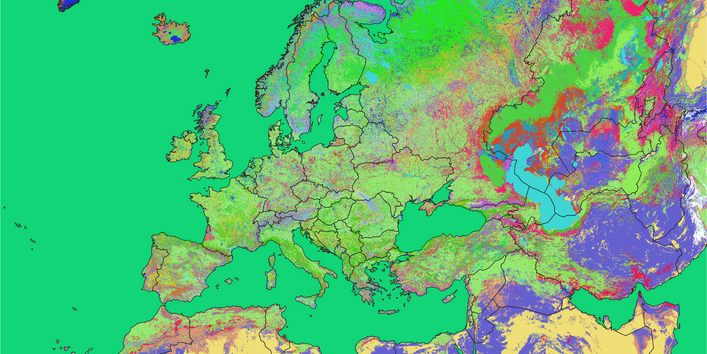 Weltkartenausschnit Fokus EU, Rezeptoren mit unterschiedlichen Farbgebungen
