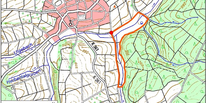 Kartendarstellung des Rundweges in der Studienlandschaft Schwingbachgtal