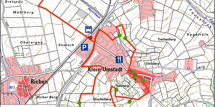 Kartendarstellung des Geopark-Pfades Klein-Umstadt