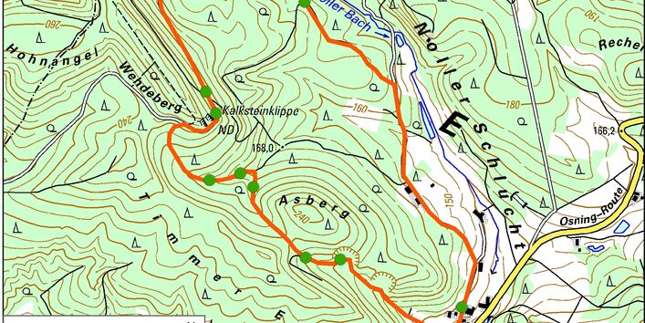 Kartendarstellung des Bodenlehrpfades Noller Schlucht