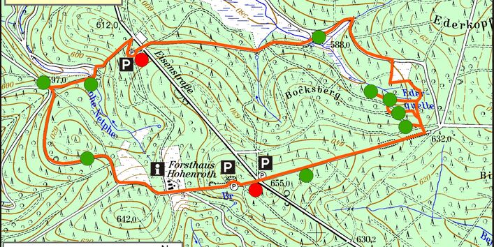Karte des Bodenlehrpfades Forsthaus Hohenroth