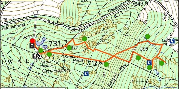 Kartendarstellung des Bodenlehrpfades Stadtwald- Ehrenfriedersdorf