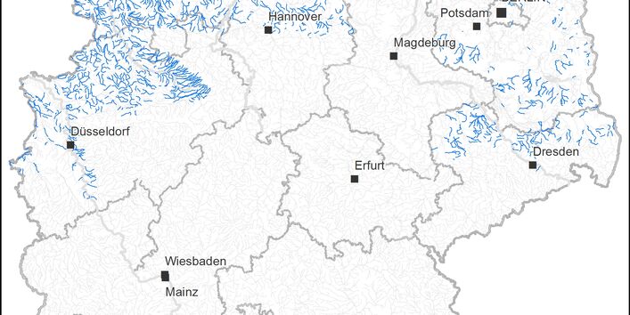 Deutschlandkarte mit den Flüssen vom Typ "sandiger Tieflandbach"
