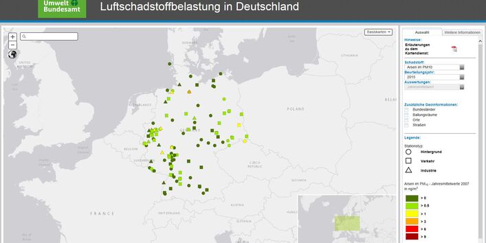 Screenshot der Startseite des Kartendienstes