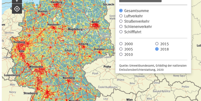 Karte zu Stickstoffoxid-Emissionen des Verkehrs