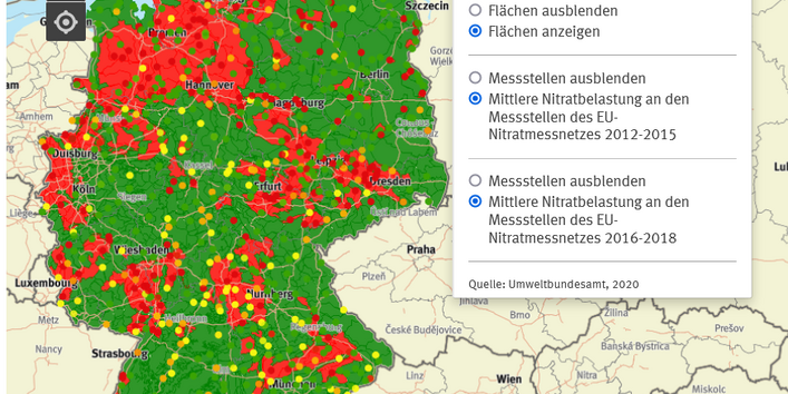 Karte zu Nitrat im Grundwasser