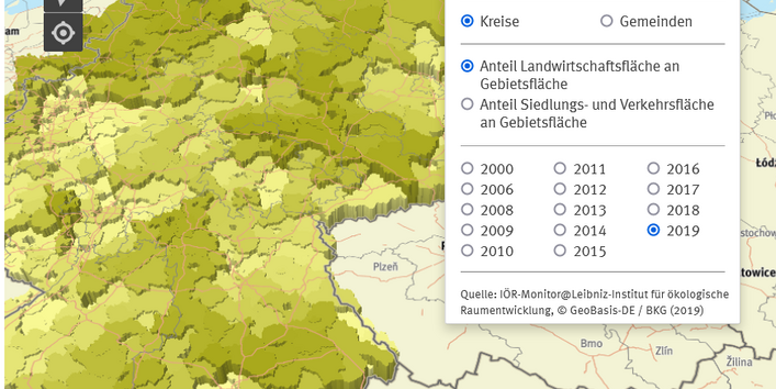 Karte Anteil landwirtschaftlicher Fläche an Gebietsfläche 