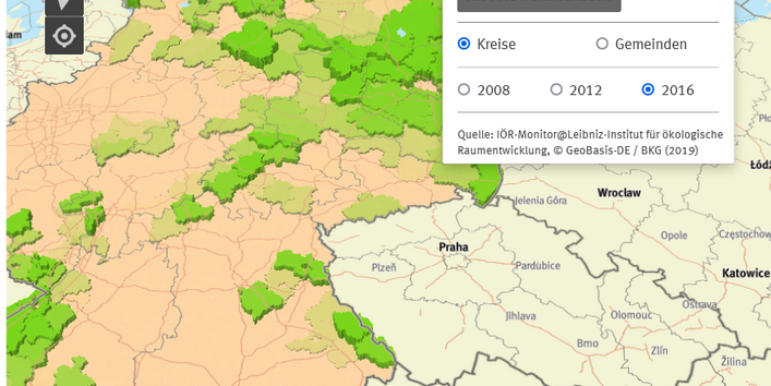 Karte Anteil unzerschnittener Freiräume > 100 km² an Gebietsfläche