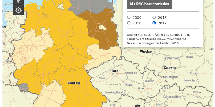 Karte Endenergieverbrauch der privaten Haushalte pro Kopf im Jahresmittel Bundesländer