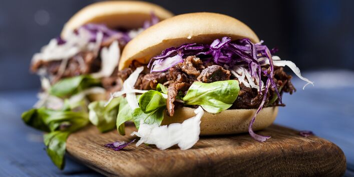 A burger with plant based meat substitute.