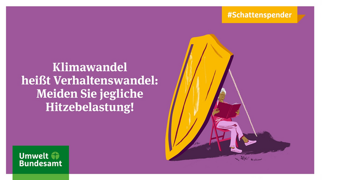 Grafik mit einer lesenden Frau hinter einem Sonnenschutzschild