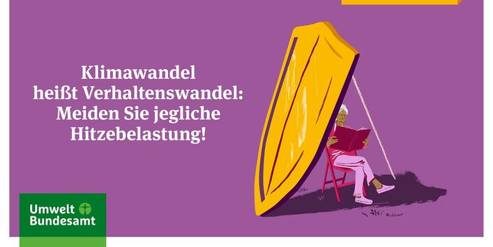 Grafik mit einer lesenden Frau hinter einem Sonnenschutzschild