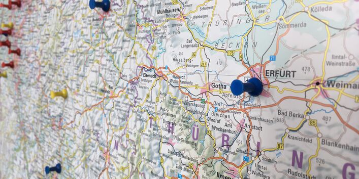 Die Landeshauptstadt Erfurt wird auf einer Karte angezeigt
