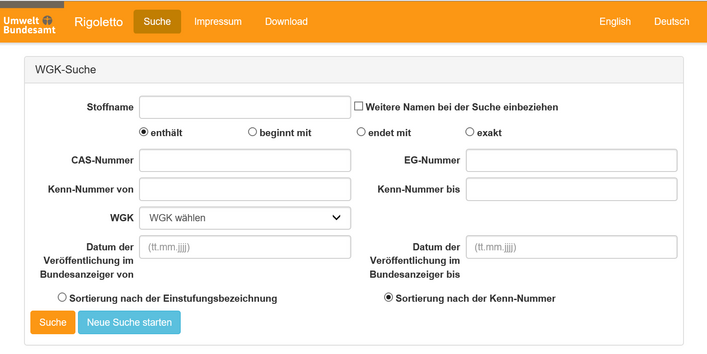 Screenshot der Datenbank