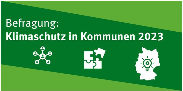 Die Grafik zeigt eine Art Logo für die Kommunalbefragung „Klimaschutz in Kommunen 2023“