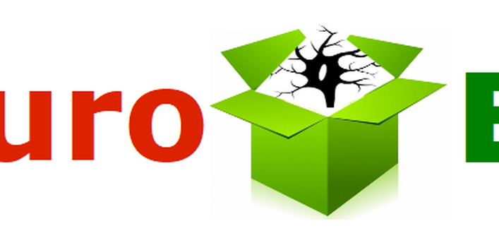 Buntes Buchstabenlogo (Neurobox) mit einer Box