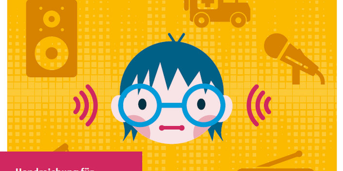 Cover mit Comiczeichnung eines Kinderkopfes mit Brille, der von lärmenden Gegenständen wie Krankenwagen, Radio oder Lautsprecher umgeben ist