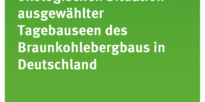 grüne Coverseite des Texte-Bandes 68/2016 "Übersicht zur ökologischen Situation ausgewählter Tagebauseen des Braunkohlebergbaus in Deutschland", unten das Logo des Umweltbundesamtes