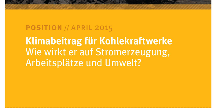 Cover des Positionspapiers "Klimabeitrag für Kohlekraftwerke" vom April 2015 mit Foto eines riesigen Kohlebaggers, unten das Logo des Umweltbundesamtes