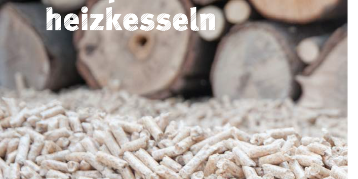 Broschüren-Titelseite "Leitfaden zur umweltfreundlichen öffentlichen Beschaffung von Holzpelletheizkesseln" mit einem Bild von Holzpellets und Holzstämmen und dem Logo des Umweltbundesamtes