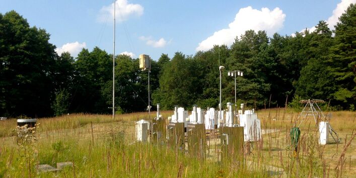 Measuring devices on a meadow