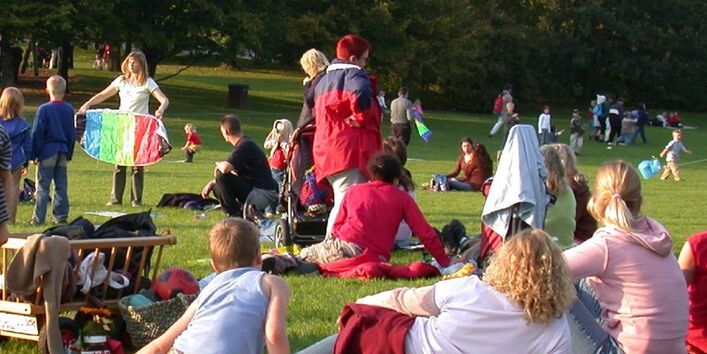Familien im Park auf einer Liegewiese