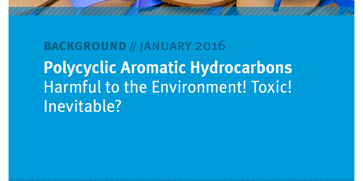 cover of the background paper "Polycyclic Aromatic Hydrocarbons - Harmful to the Environment! Toxic! Inevitable?" with a photo of plastic flip-flops