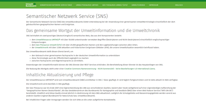 Startseite der Website Semantischer Netzwerk Service (SNS)