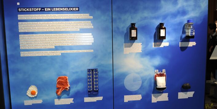 Expotant: Eine Schautafel zeigt Gegenstände, in denen Stickstoff vorkommt.