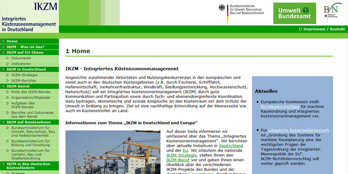 Startseite der Website zum Integrierten Küstenzonenmanagement (IKZM)