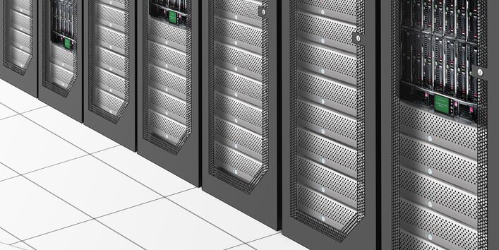 Großrechnerraum mit Rasenfleck, Green-Datacenter 