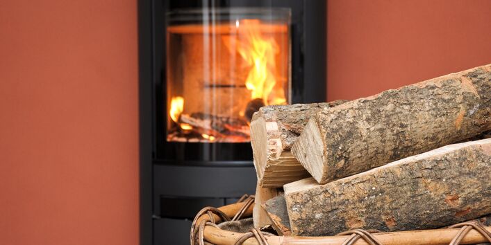 fireplace and wood in a living room