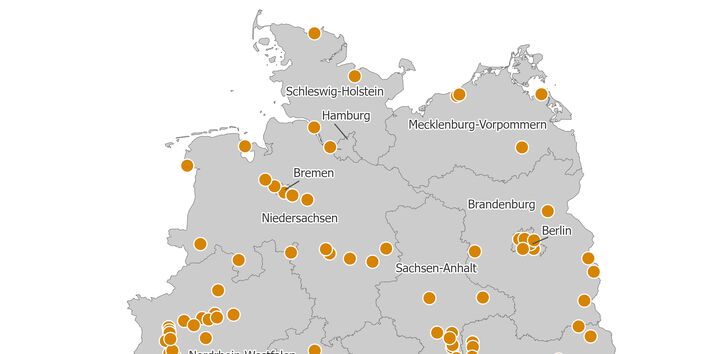 Die Karte zeigt die räumliche Verteilung aller PRTR-berichtspflichtigen Wärmekraftwerke und anderen Verbrennungsanlagen mit Luftemissionen für das Berichtsjahr 2023.