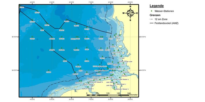 In der Nordsee wird im Rahmen des BUND/Länder-Messprogramms innerhalb der 12-Seemeilenzone und in der Ausschließlichen Wirtschaftszone gemessen, wie das Wasser der Nordsee mit Schadstoffen belastet ist.