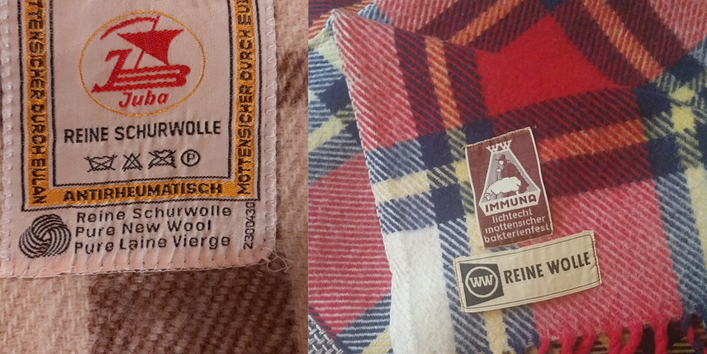 Alte Wolldecken, die als mottensicher beworben werden