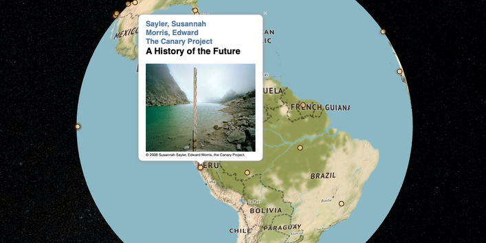 Screenshot der Website, Ansicht Erde mit markierten Standorten