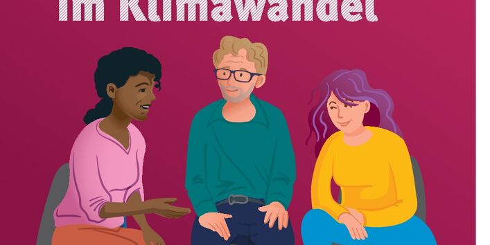 Drei illustrierte Menschen sitzen zusammen und sprechen