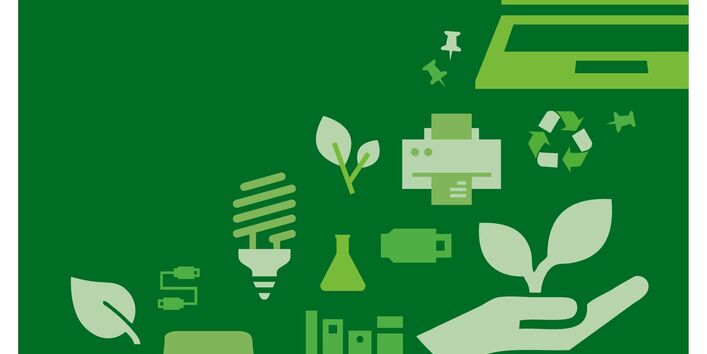 grüne Icons von Büromaterialien