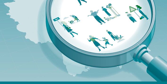 Titelseite mit Grafik - Lupe über Deutschland