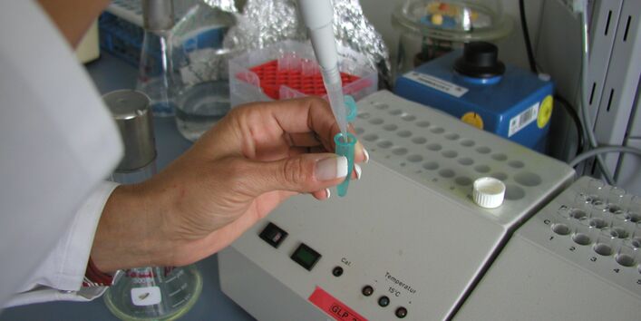 Eine Mitarbeiterin des Umweltbundesamtes, deren Hände im Bild sind, bestückt Küvetten im Labor mit Leuchtbakterien.