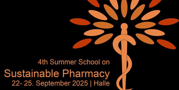 Asklepiosstab, Schlange die sich um einen Stab windet mit Blätterkranz. Beides UBA Blau sowie im Blau der Uni Halle