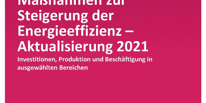 Titelseite der Publikation Umwelt, Innovation, Beschäftigung 04/2021 Ökonomische Indikatoren von Maßnahmen zur Steigerung der Energieeffizienz – Aktualisierung 2021: Investitionen, Produktion und Beschäftigung in ausgewählten Bereichen