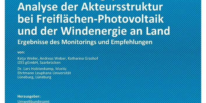 Titelseite der Publikation Climate Change 49/2021 Entwicklung und Umsetzung eines Monitoringsystems zur Analyse der Akteursstruktur bei Freiflächen-Photovoltaik und der Windenergie an Land
