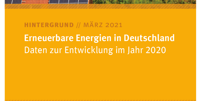 Cover des Hintergrundpapiers von März 2021 "Erneuerbare Energien in Deutschland: Daten zur Entwicklung im Jahr 2020"