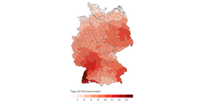 Deutschlandkarte mit Hitzewarnungen