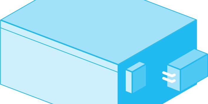 Blaues Modell eines Eiswasserspeichers.