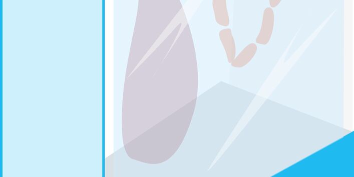 Blaues Modell einer Kühltruhe für Fleisch.