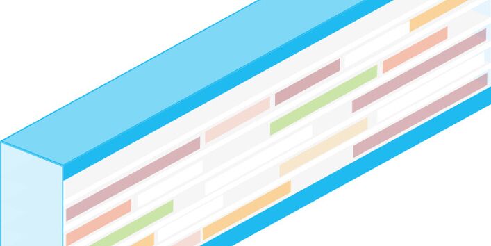 Blaues Modell eines offenen Verkaufskühlmöbels.