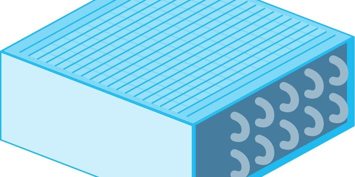 Blaues Modell eines Luftkühlers.