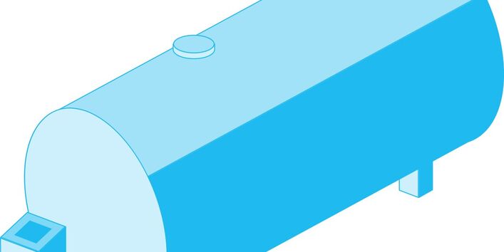 Blaues Modell eines Milchkühltanks.